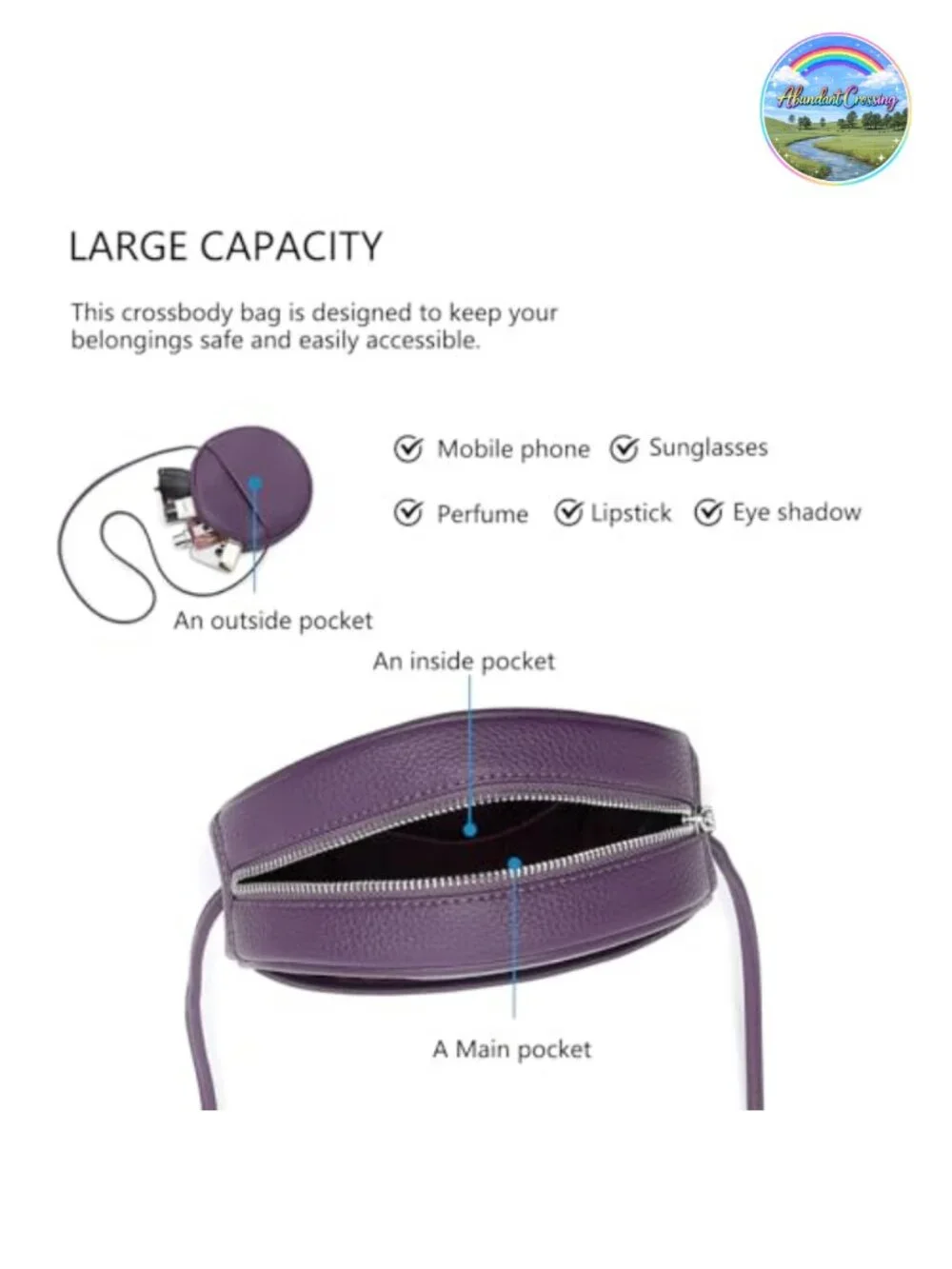 Women's Round PU Leather Crossbody Bag with Adjustable Strap